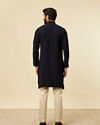 alt message - Manyavar Men Dark Blue Striped Patterned Kurta image number 3